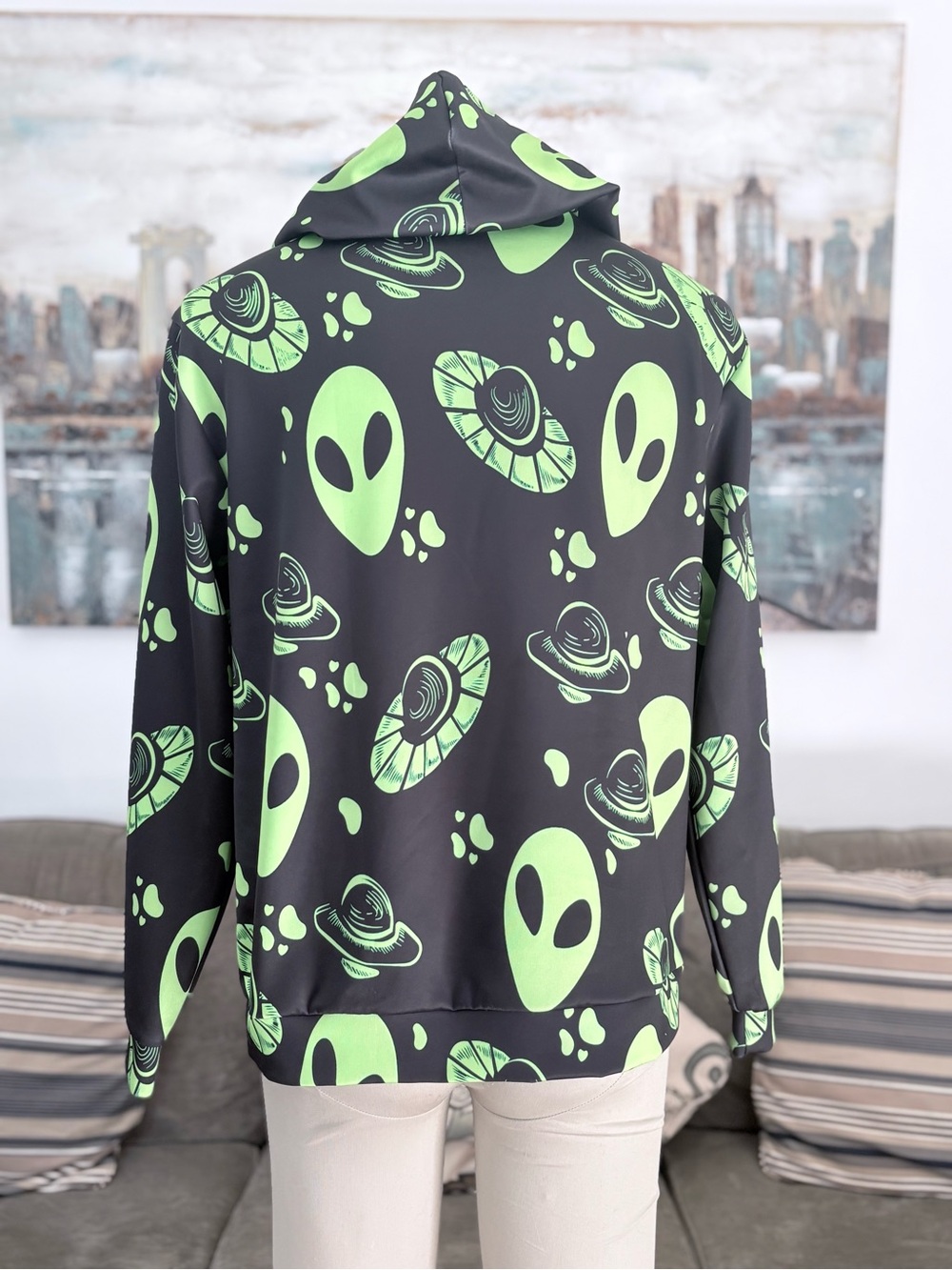 Neon Green Alien & UFO Hoodie - Picture 2 of 2